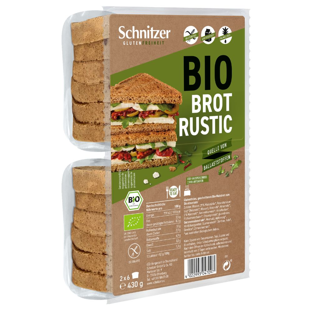 BIO Brot Rustic| Herzhafte glutenfreie Bio-Brotscheiben zum Auftoasten – Schnitzer